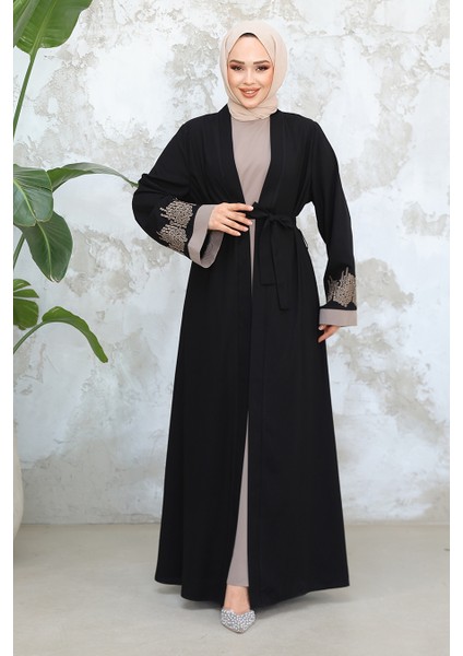 Nakış Desenli Siyah Tesettür Abaya Takım 29128S fiyatları
