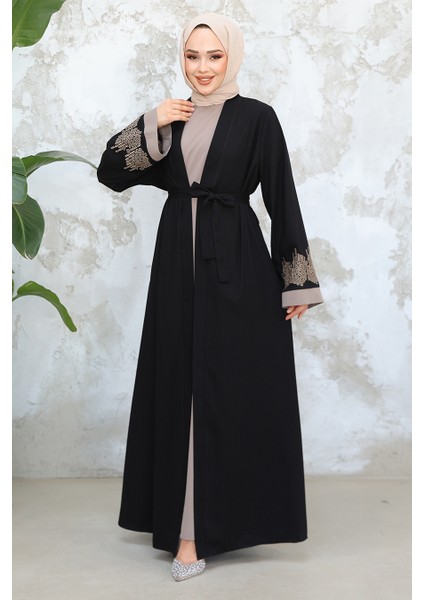 Nakış Desenli Siyah Tesettür Abaya Takım 29128S modelleri