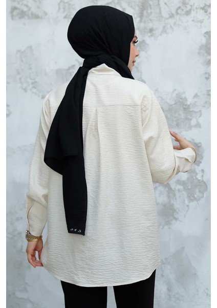 Boncuk Işlemeli Taş Tesettür Gömlek 45280TAS