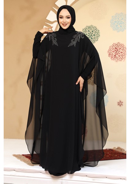 Panço Detaylı Siyah Tesettür Abaya 25908S