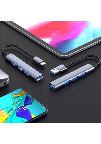 4 Bağlantı Noktalı USB Hub Ayırıcı Çoklu Hub Tip C - USB 3.0 Adaptörü USB Çeşitli Bağlantı Noktalı Güç Adaptörü (Yurt Dışından)