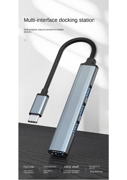 4 Bağlantı Noktalı USB Hub Ayırıcı Çoklu Hub Tip C - USB 3.0 Adaptörü USB Çeşitli Bağlantı Noktalı Güç Adaptörü (Yurt Dışından)