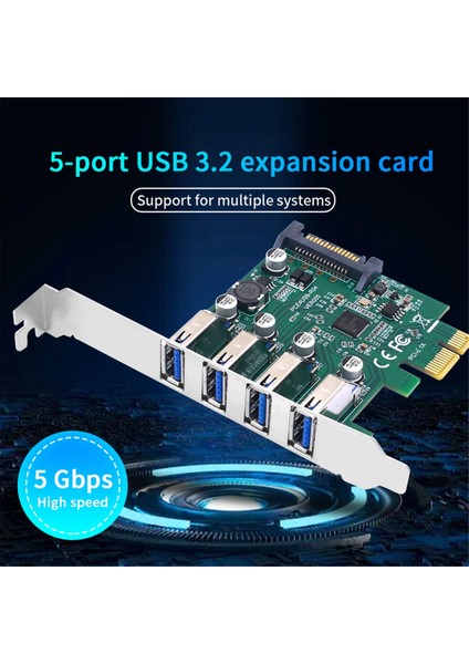 Pcıe 1x - Usb3.2 Genişletme Kartı Pcı-E 4 Bağlantı Noktalı Usb3.2 Adaptör Çarpanı Pcı-E 1x 4x 16X Denetleyici Bir Kart Ekleyin 5 Gbps (Yurt Dışından)