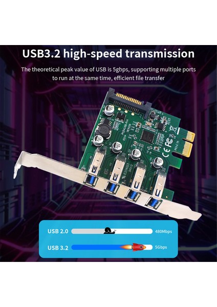 Pcıe 1x - Usb3.2 Genişletme Kartı Pcı-E 4 Bağlantı Noktalı Usb3.2 Adaptör Çarpanı Pcı-E 1x 4x 16X Denetleyici Bir Kart Ekleyin 5 Gbps (Yurt Dışından)
