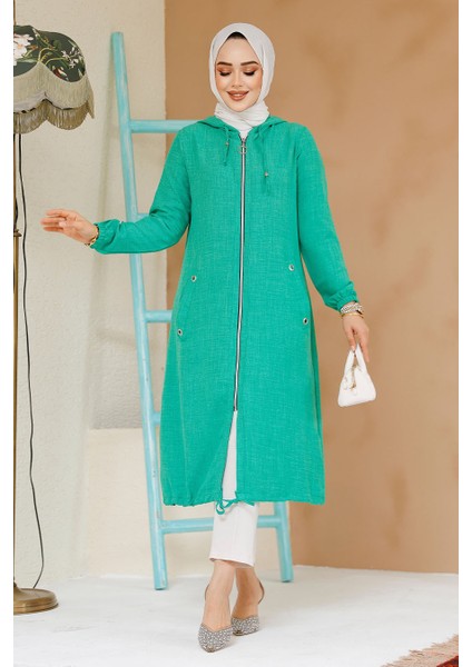 Fermuarlı Yeşil Tesettür Kap 70792Y modelleri