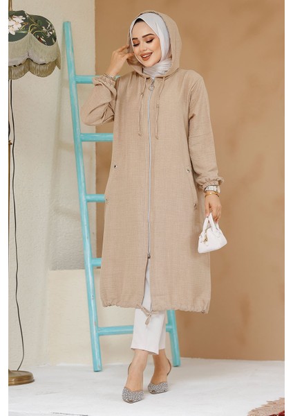 Fermuarlı Bej Tesettür Kap 70792BEJ