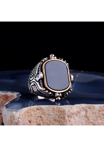 Çift Taraflı Hz Süleyman Mührü Onix Taşlı 925 Ayar Gümüş Yüzük modelleri