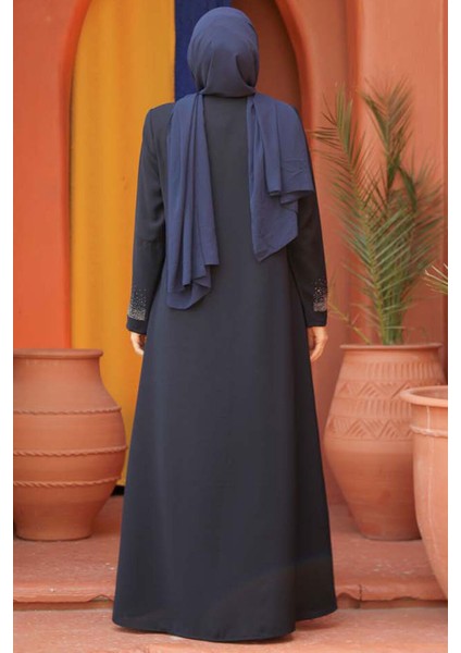 Boncuk Detaylı Lacivert Tesettür Abaya 26331L fiyatları