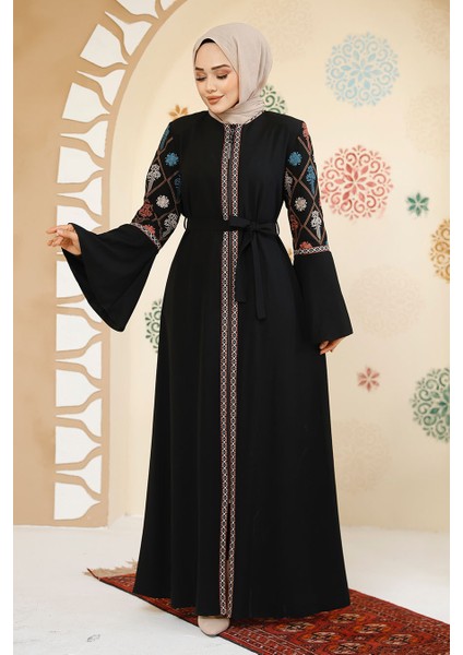 Desenli Siyah Tesettür Abaya 90311S fiyatları