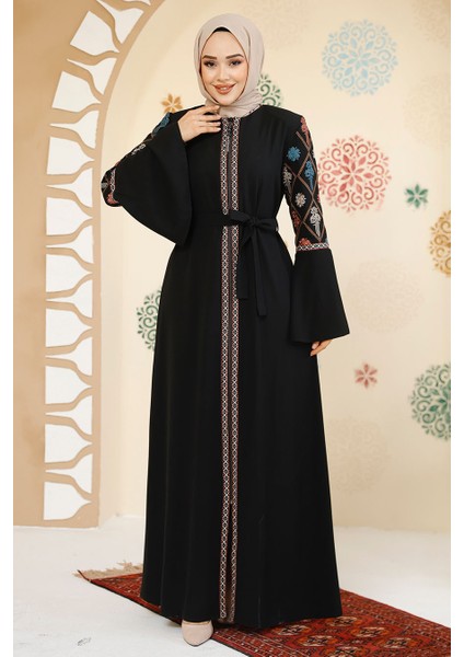 Desenli Siyah Tesettür Abaya 90311S modelleri