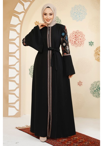 Desenli Siyah Tesettür Abaya 90311S fırsatları