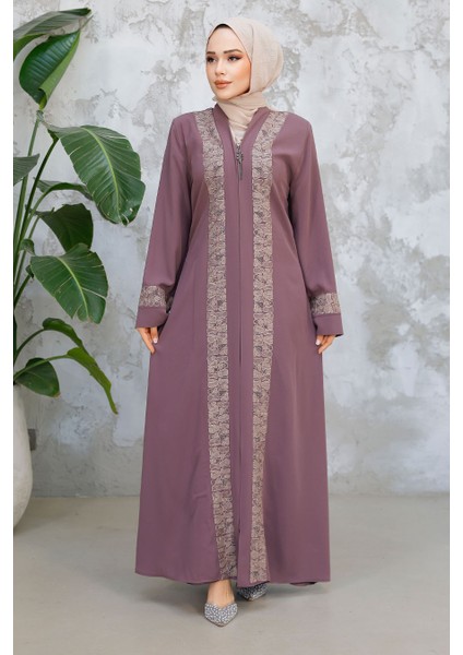 Desen Detaylı Gül Kurusu Tesettür Ferace 29112GK fiyatları