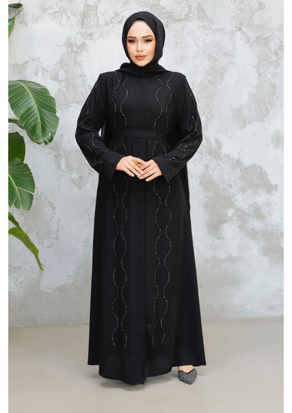 Boncuk Işlemeli Siyah Tesettür Abaya 29117S fiyatları