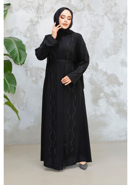 Boncuk Işlemeli Siyah Tesettür Abaya 29117S modelleri