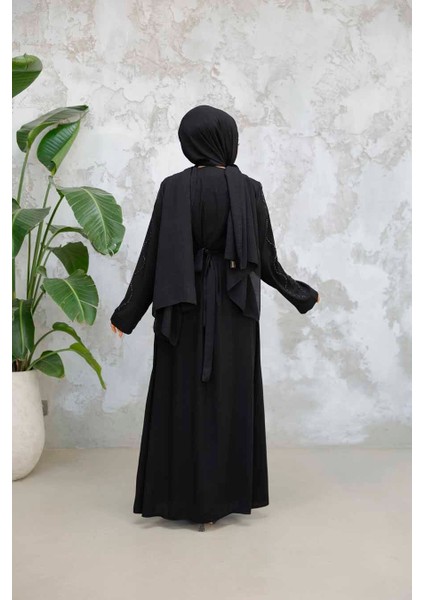 Boncuk Işlemeli Siyah Tesettür Abaya 29117S fırsatları