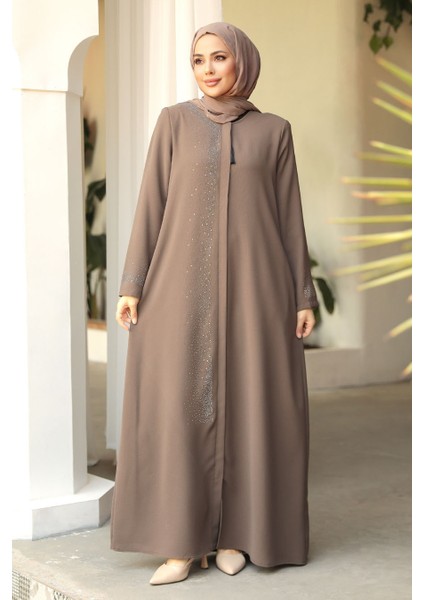 Boncuk Detaylı Vizon Tesettür Abaya 26331V