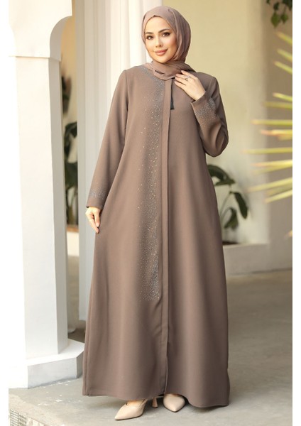Boncuk Detaylı Vizon Tesettür Abaya 26331V fiyatları