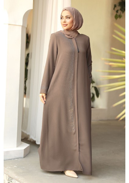 Boncuk Detaylı Vizon Tesettür Abaya 26331V modelleri