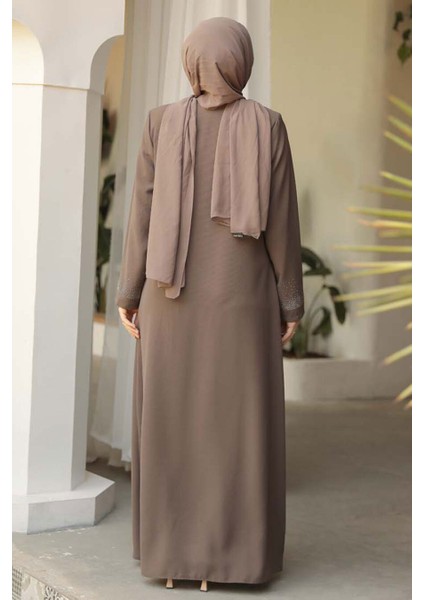 Boncuk Detaylı Vizon Tesettür Abaya 26331V fırsatları