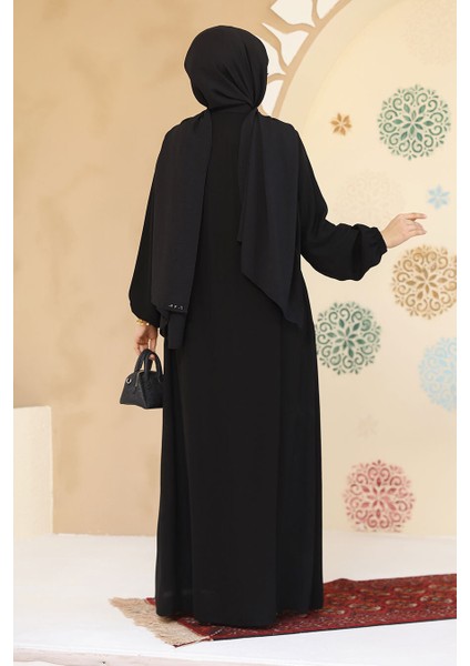Fermuarlı Siyah Tesettür Abaya 45295S