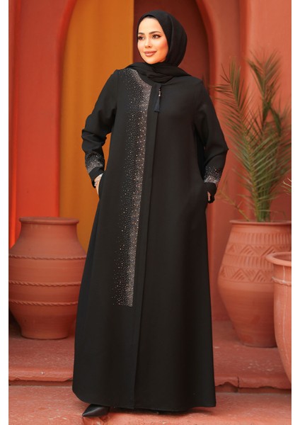 Boncuk Detaylı Siyah Tesettür Abaya 26331S fiyatları