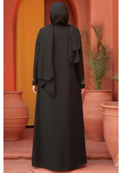 Boncuk Detaylı Siyah Tesettür Abaya 26331S modelleri