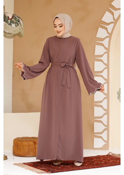 Kemerli Gül Kurusu Tesettür Ferace 29125GK