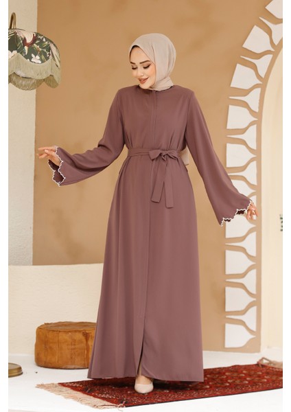 Kemerli Gül Kurusu Tesettür Ferace 29125GK fiyatları