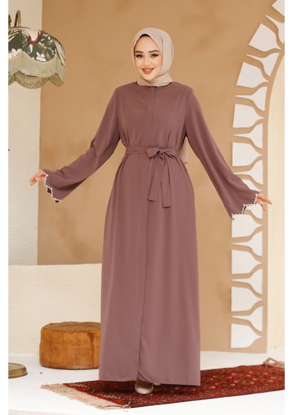 Kemerli Gül Kurusu Tesettür Ferace 29125GK modelleri