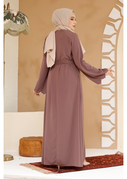 Kemerli Gül Kurusu Tesettür Ferace 29125GK indirimleri