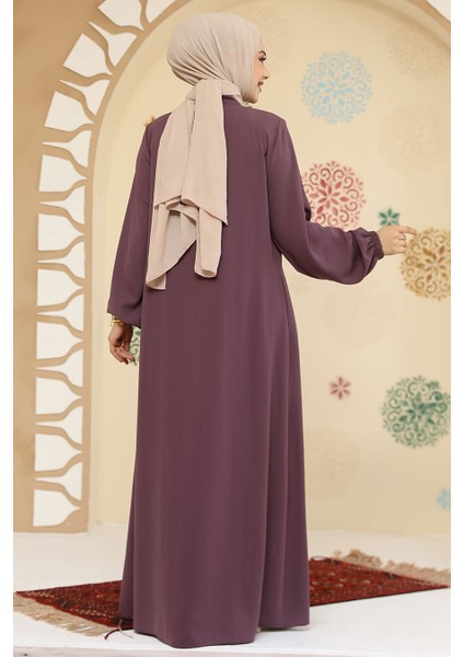 Fermuarlı Gül Kurusu Tesettür Abaya 45295GK