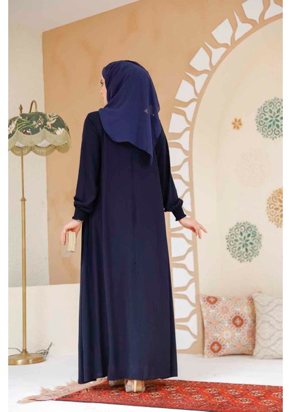 Fermuarlı Lacivert Tesettür Ferace 45287L