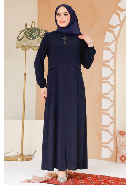 Pile Detaylı Lacivert Tesettür Ferace 45289L fiyatları