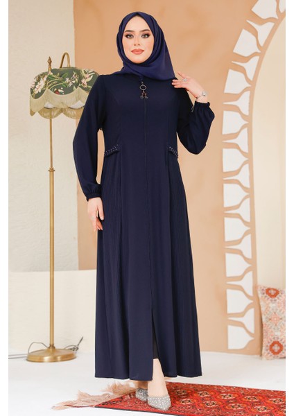 Pile Detaylı Lacivert Tesettür Ferace 45289L modelleri