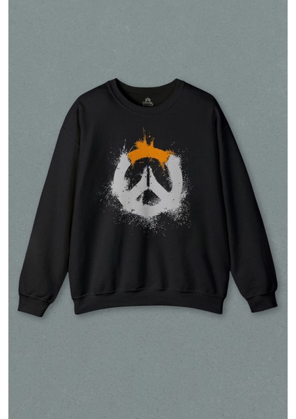 Unisex Siyah Sweatshirt Oyuncu Gamer Overwatch Over Watc Game Baskılı Sweat