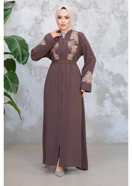 Nakış Işlemeli Kahverengi Tesettür Ferace 29124KH fiyatları