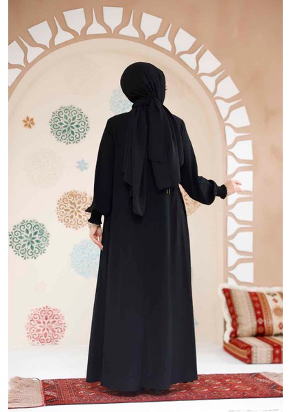 Fermuarlı Siyah Tesettür Ferace 45287S