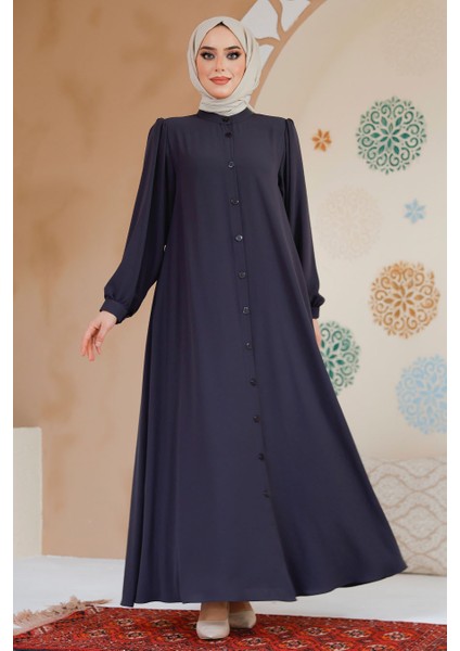 Düğmeli Füme Tesettür Abaya 45283FU fiyatları