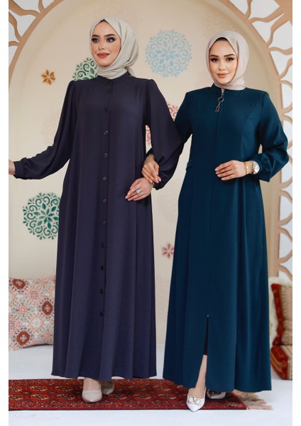 Düğmeli Füme Tesettür Abaya 45283FU fırsatları