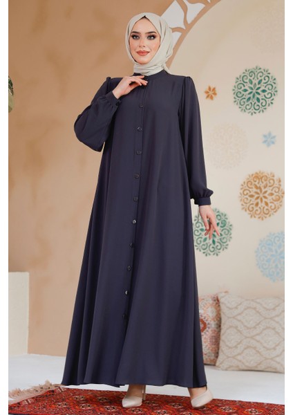 Düğmeli Füme Tesettür Abaya 45283FU indirimleri