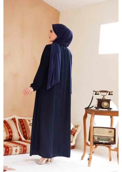 Fermuarlı Lacivert Tesettür Ferace 45290L