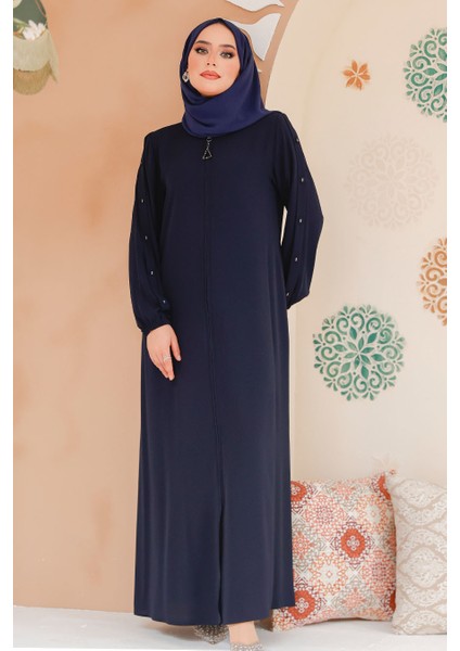 Kolları Düğme Detaylı Koyu Lacivert Tesettür Ferace 45292KL