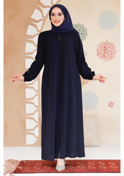 Kolları Düğme Detaylı Koyu Lacivert Tesettür Ferace 45292KL fiyatları