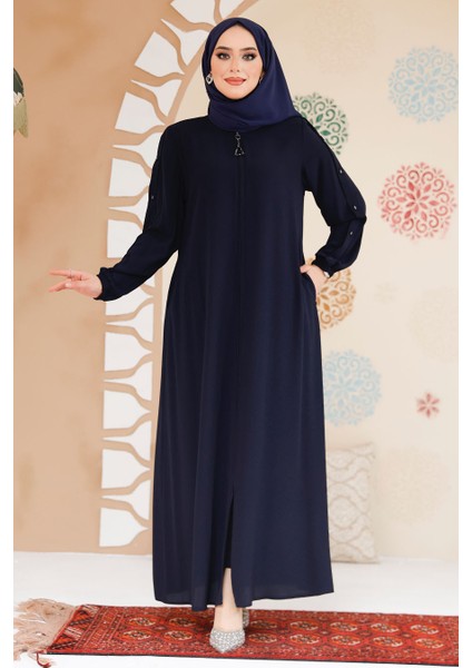 Kolları Düğme Detaylı Koyu Lacivert Tesettür Ferace 45292KL modelleri