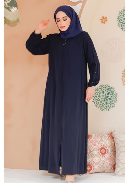Kolları Düğme Detaylı Koyu Lacivert Tesettür Ferace 45292KL fırsatları