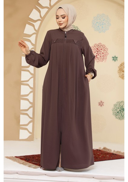 Fermuarlı Vizon Tesettür Abaya 45295V