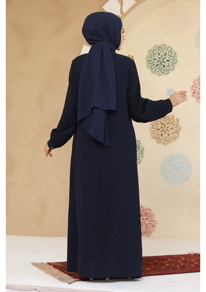 Pile Detaylı Lacivert Tesettür Abaya 45296L