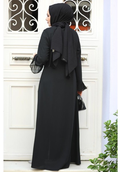 Boncuk Işlemeli Siyah Tesettür Abaya 520090S modelleri