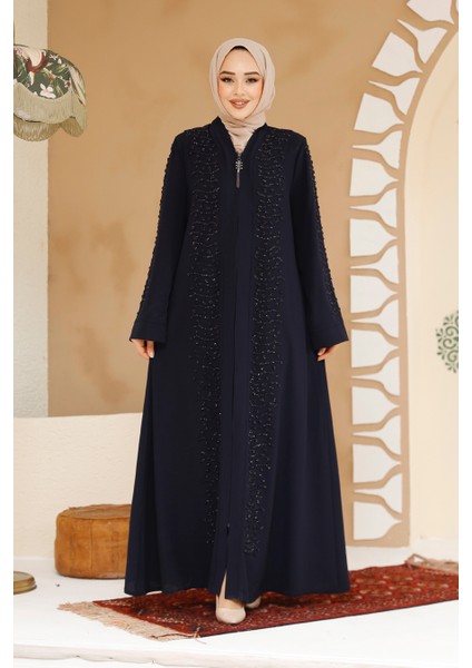 Boncuk Işlemeli Lacivert Tesettür Ferace 29127L fiyatları