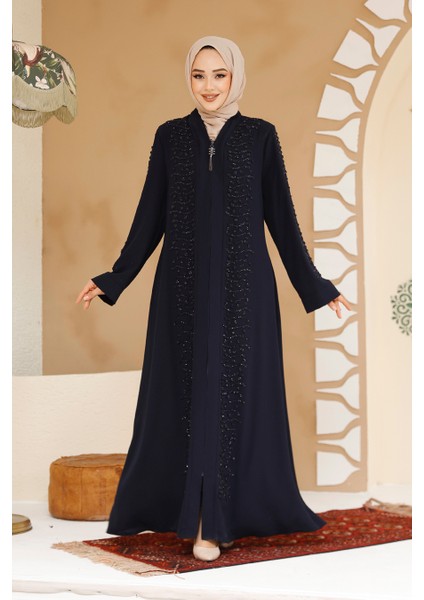 Boncuk Işlemeli Lacivert Tesettür Ferace 29127L fırsatları